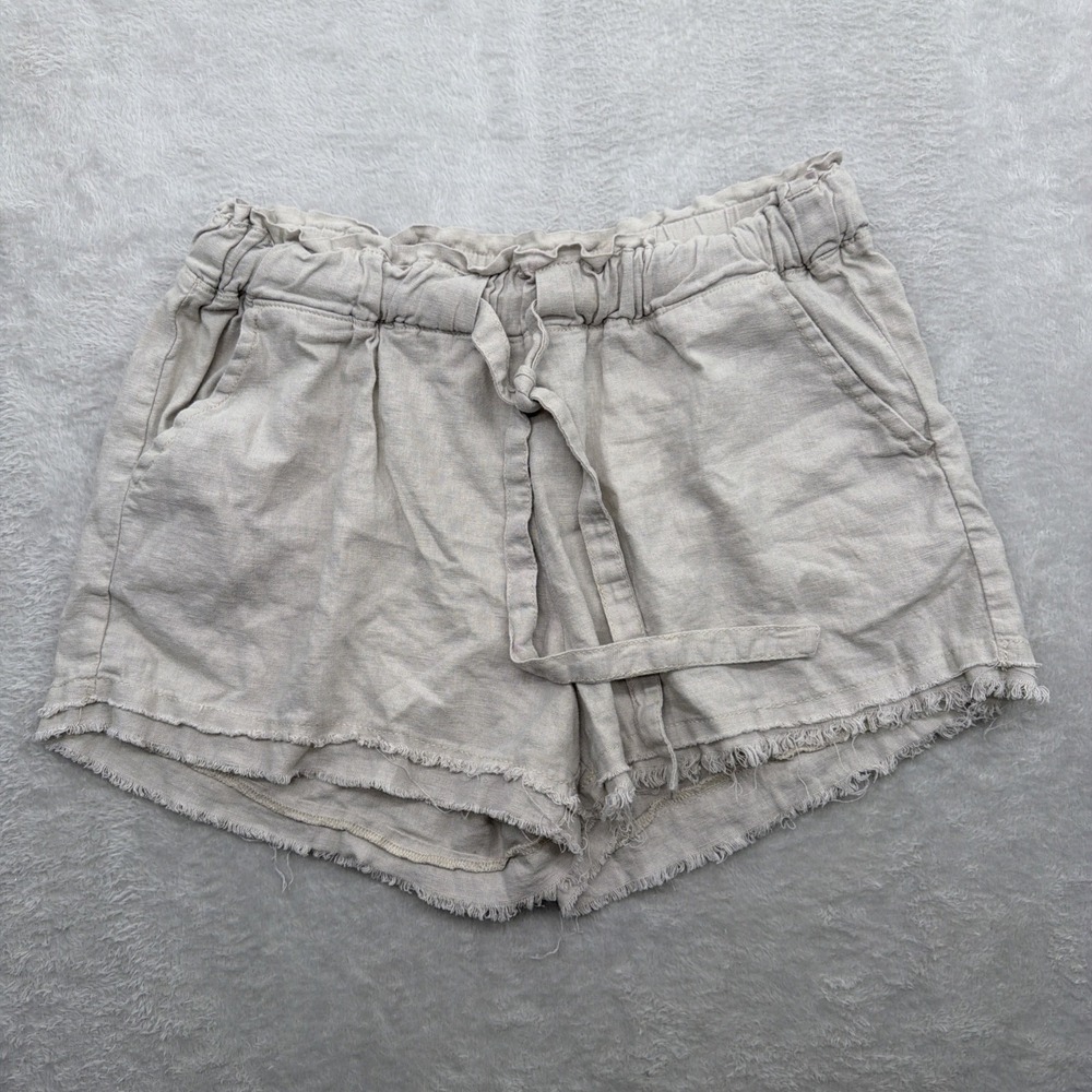 Rewash Womens Beige Linen Blend Drawstring‎ Dolphin Shorts Size Medium Raw Hem